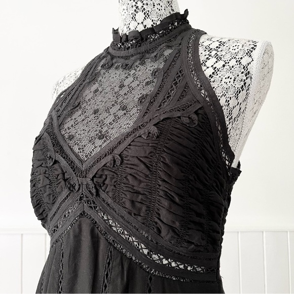 Free People Black Lace Mock Neck Sleeveless Mini Dress Size XS - Picture 5 of 14